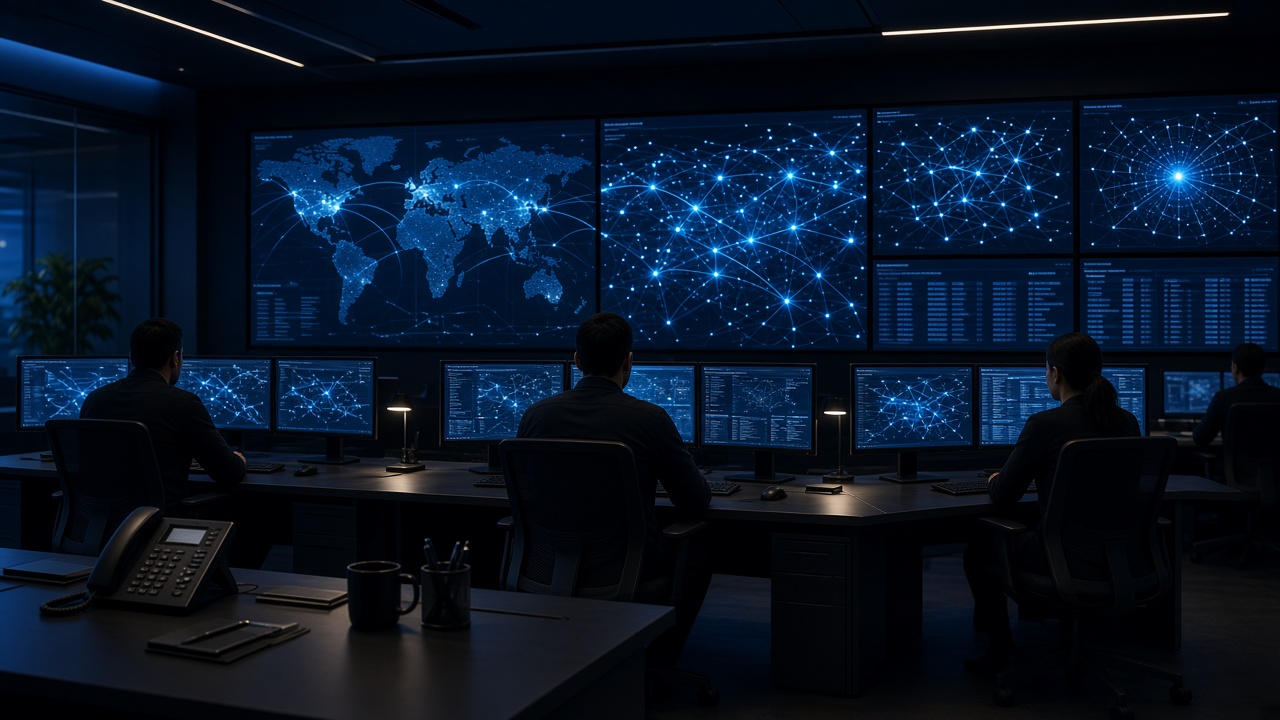 Cybersecurity operations environment with monitoring screens